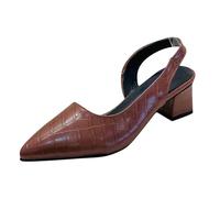 Xbemkste Women's Sling Pumps, Elegant Block Heel, Slingback Patent Leather Sandals, Pumps Pointed Small Heel Sandals, Closed Toe, Casual Office Shoes, brown, 7 UK