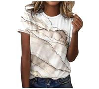 Xbemkste Womens Spring Summer Colorful Printed Short Sleeve O Neck T Shirt Top Summer Clothes for Women UK (Khaki, XL)