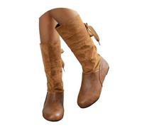 Xbemkste Women's Traditional Boots Flat Round Toe Half Boots Western Boots Casual Women's Boots Half Shaft Boots Elegant Winter Boots Waterproof Slip-On Boots, a, 5.5 UK