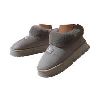 Xbemkste Women's Winter Plush Slippers Warm Cuddly Fluffy Felt Slippers with Faux Fur Collar Closed Fur Hut Shoes Thick Cotton Shoes, gray, 4.5 UK