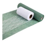 Xbessc 30 cm × 25 m Non-Woven Table Runner Eucalyptus Green 15 cm × 22 m White Table Runner Lace Tablecloth Roll Decorative Table Runner for Christening Communion Confirmation Wedding Birthday Outdoor