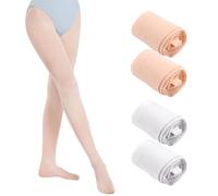 Xbessc 4 Pairs Ballet Tights Girls 80 Denier Fine Tights Ballet Tights Girls Elastic Breathable Dance Tights with Foot Skin Colour White for Dance Class Performance Everyday Children 5-9 Years, White,