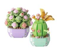 Xbessc Set of 2 Mini Blossom Succulent Bonsai Building Blocks Plants Clamp Building Blocks Flowers Artificial Flowers Succulent Building Blocks Set for Home Decor Botanical Collection Gift