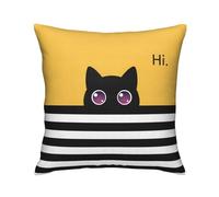XBFCDN Cute Peeking Black Cat Throw Pillow Cover, 18x18 Inch Modern Yellow and Black Striped Decorative Cushion Case, Soft Plush Double-Sided Pillowcase for Sofa, Bedroom, or Car