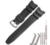 XBHSW Resin Strap Compatible with Casio SGW100 SGW-100 Mens Sports Waterproof Rubber Watch Band Replacement Bracelet(Black silver buckle)