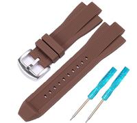 XBHSW Silicone Watch Accessorie Compatible with Michael Kors MK8383 MK8356 MK8295 MK9020 Watch Strap Rubber Replacement Watchband 13x29mm Bracelet (Brown silver buckle)