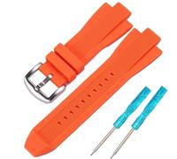XBHSW Silicone Watch Accessorie Compatible with Michael Kors MK8383 MK8356 MK8295 MK9020 Watch Strap Rubber Replacement Watchband 13x29mm Bracelet (Orange silver buckle)