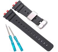 XBHSW Watch Accessories Compatible with Casio gmw-b5000 Replacement Band Men's GMW-B5000 Strap Rubber Waterproof Bracelet Stainless Steel Hoop (Black red silver steel ring), 19mm
