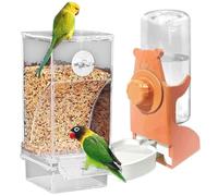 xbiez 2PCS Bird Feeder And Waterer Set Treat Container AntiWaste Tray ABS Cage Accessories For Small Birds Parrot Feeding Supplies Set