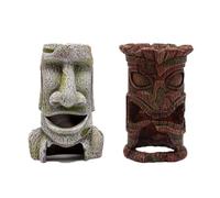 xbiez 2pcs Resin Easter Island Statue Ornaments Resin Fish Tanks Artificial Statue Simulation Statue for Reptiles Shelter