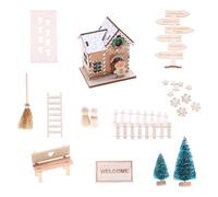 xbiez Christmas Theme Wood Doll House Building Set Includes Accessories and Energy Efficient LED Light for Children Room Decors Christmas Doll House Kits with LED