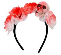 xbiez Contemporary Skull Headwear With Artificial Flower Costumes Halloween Cosplay Hair Ornament For Women Girls Horror Themed Head Decoration