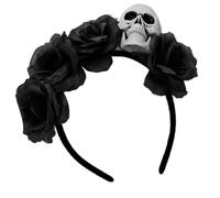 xbiez Contemporary Skull Headwear With Artificial Flower Costumes Halloween Cosplay Hair Ornament For Women Girls Horror Themed Head Decoration