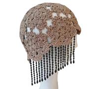 xbiez Elegant Pearls Tassels Fashion Hat Breathable Yarn for Women Hollow out Hat for Weddings Parties and Casual