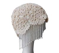 xbiez Elegant Pearls Tassels Fashion Hat Breathable Yarn for Women Hollow out Hat for Weddings Parties and Casual
