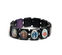 xbiez Fashion Wood Stretch Catholic Icon Bracelets Saint Jesus Cross Virgin Mary Religious Unisex Bracelet 3-color