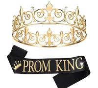 xbiez King Queen Sashes & Rhinestones Crowns for Women Men Birthday Celebration Crowns Birthday Party Wedding