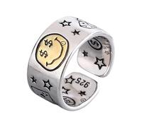 xbiez Vintage Smiles Face Dices Star Opening Rings Adjustable Rings Jewelry For Fashion Enthusiasts And Retro Lovers Copper Jewelry