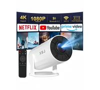 XBJ Portable White Projector with WiFi 6 & Bluetooth 5.2, Smart Mini Projector，1080P HD (4K Decoding), Android 11 System, Auto Keystone + 180° Rotatable, 200 ANSI, 40-200" Screen for Bedroom/Indoor/Ou