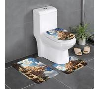 XBKGOHA 3-Piece Anti Slip Floor Mat Set Anime Castle Sky Picture Bathroom Rugs for Ultimate Comfort, Master Bathrooms