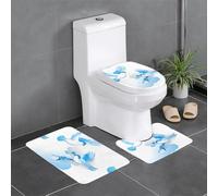 XBKGOHA 3-Piece Anti Slip Floor Mat Set Blue birds dancing on the clouds Picture Bathroom Rugs for Ultimate Comfort, Master Bathrooms