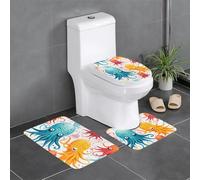 XBKGOHA 3-Piece Anti Slip Floor Mat Set colorful squid octopus Picture Bathroom Rugs for Ultimate Comfort, Master Bathrooms