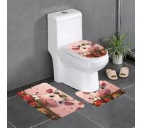 XBKGOHA 3-Piece Anti Slip Floor Mat Set Cows and Strawberries Picture Bathroom Rugs for Ultimate Comfort, Master Bathrooms