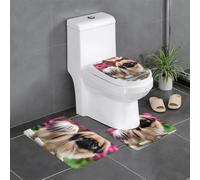 XBKGOHA 3-Piece Anti Slip Floor Mat Set Cute Pekingese Picture Bathroom Rugs for Ultimate Comfort, Master Bathrooms