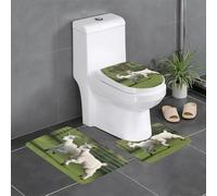 XBKGOHA 3-Piece Anti Slip Floor Mat Set Goat Frolic Picture Bathroom Rugs for Ultimate Comfort, Master Bathrooms