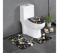 XBKGOHA 3-Piece Anti Slip Floor Mat Set Gold White Butterflies Black Picture Bathroom Rugs for Ultimate Comfort, Master Bathrooms