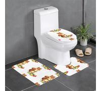 XBKGOHA 3-Piece Anti Slip Floor Mat Set Little Squirrel Rainbow Beans Picture Bathroom Rugs for Ultimate Comfort, Master Bathrooms