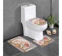 XBKGOHA 3-Piece Anti Slip Floor Mat Set Lotus print on fan Picture Bathroom Rugs for Ultimate Comfort, Master Bathrooms