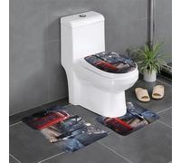 XBKGOHA 3-Piece Anti Slip Floor Mat Set Red Phone Booth London Street Picture Bathroom Rugs for Ultimate Comfort, Master Bathrooms