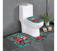 XBKGOHA 3-Piece Anti Slip Floor Mat Set Retro Octopus Picture Bathroom Rugs for Ultimate Comfort, Master Bathrooms