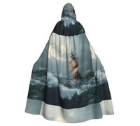 XBKGOHA A Ship In The Storm Printed Halloween Adult Hooded Cape Cloak No Zipper, Comfortable For Costume Parties