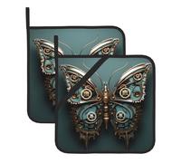 XBKGOHA Blue Mechanical Butterfly Picture Square pot mat two-piece set, insulated, thickened, waterproof, easy to clean