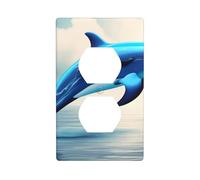 XBKGOHA Blue Ocean Dolphin Picture Double Socket Wall Panel Decorative for Residential and Commercial Areas 4.5x2.76in
