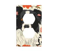 XBKGOHA Border Collie Florals Picture Double Socket Wall Panel Decorative for Residential and Commercial Areas 4.5x2.76in