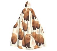 XBKGOHA Brown Bear Printed Halloween Adult Hooded Cape Cloak No Zipper, Comfortable For Costume Parties
