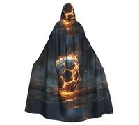 XBKGOHA Burning Football Printed Halloween Adult Hooded Cape Cloak No Zipper, Comfortable For Costume Parties