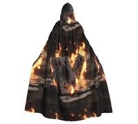 XBKGOHA Burning Playing Cards Printed Halloween Adult Hooded Cape Cloak No Zipper, Comfortable For Costume Parties