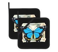XBKGOHA Butterfly On Banknote Picture Square pot mat two-piece set, insulated, thickened, waterproof, easy to clean