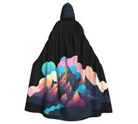XBKGOHA Colorful Clouds On The Mountain Printed Halloween Adult Hooded Cape Cloak No Zipper, Comfortable For Costume Parties