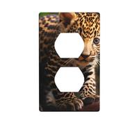 XBKGOHA Cute Baby Jaguar Picture Double Socket Wall Panel Decorative for Residential and Commercial Areas 4.5x2.76in