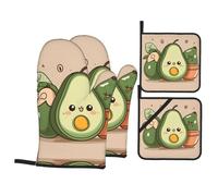 XBKGOHA Cute yoga Avocado Picture Kitchen baking set, oven gloves, thickened and insulated four piece suit