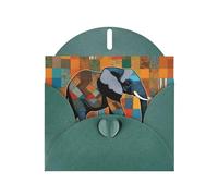 XBKGOHA Dark Green Greeting Card African Elephant Patchwork Printed for Festive Birthday Party Invitation
