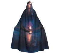 XBKGOHA Fireworks On The Coast Printed Halloween Adult Hooded Cape Cloak No Zipper, Comfortable For Costume Parties