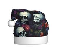 XBKGOHA horrible dark skulls flowers pattern Printing Christmas Hat for Adult quality accessory soft, lightweight, and fluffy