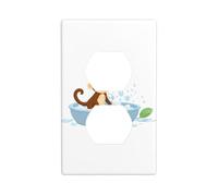 XBKGOHA Little Monkey Taking a Bath Picture Double Socket Wall Panel Decorative for Residential and Commercial Areas 4.5x2.76in