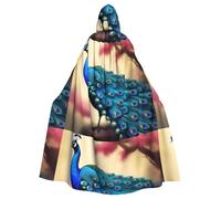 XBKGOHA Oriental Peacock On Flower Tree Printed Halloween Adult Hooded Cape Cloak No Zipper, Comfortable For Costume Parties
